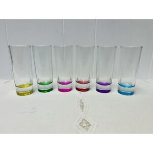 JoyJolt Hue 6 Pc Set Colored Shot Glass 2.5 oz Tall Blown Glass Barware NEW